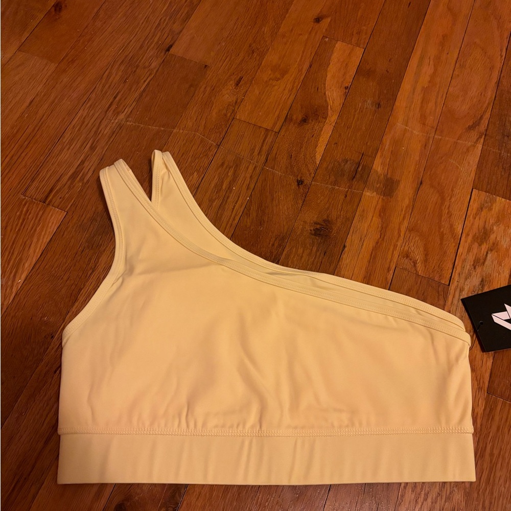 FOURLAPS Solo Bra One Shoulder Sports Bra Banana Yellow Size Medium NWT